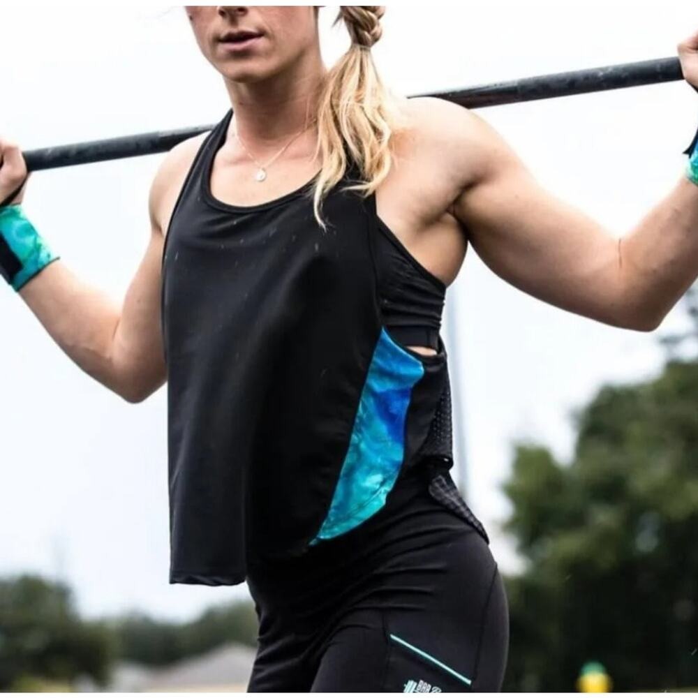 Athletic Tank Top Black Teal Tie Dye Racerback Workout Women's M